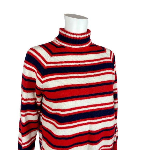 Vintage 60s Striped Sweater Mod Turtleneck Women's Neck Zip Pullover - Picture 4 of 11